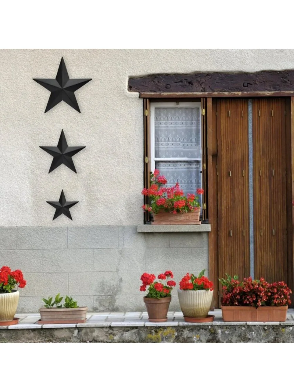 Rustic Black Barn Star Wall Decor Set - 3 Metal Stars for Farmhouse